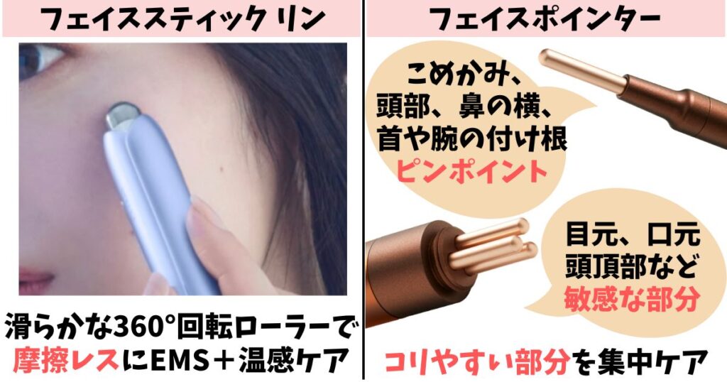 重視する効果:リンは摩擦レスケア、フェイスポインターは集中コリほぐし