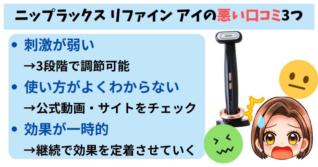 ニップラックス リファイン アイの悪い口コミ3つ