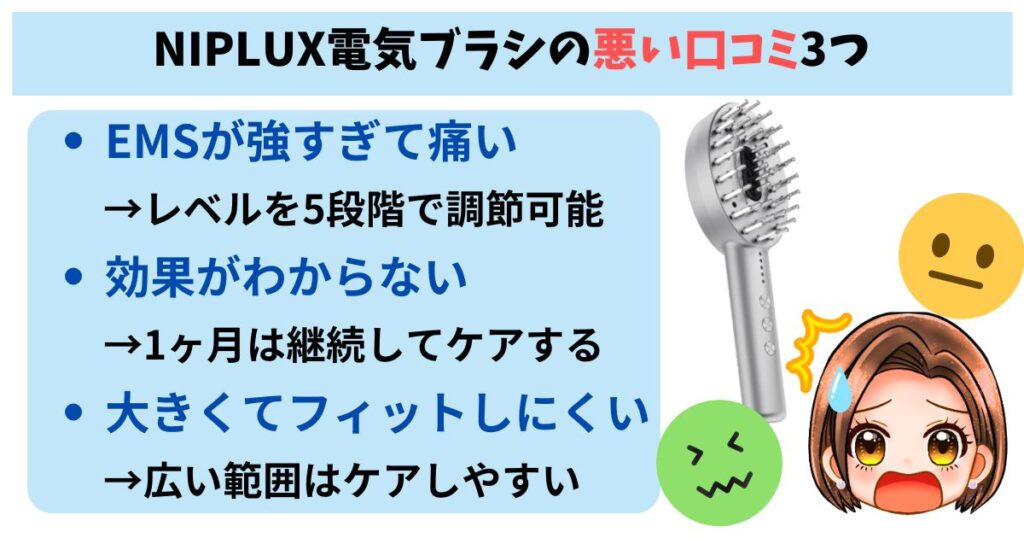 NIPLUX電気ブラシの悪い口コミ3つ