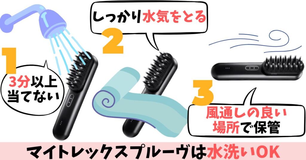 マイトレックス プルーヴは水洗い可能なので、ケア後はさっと水洗いをしてタオルなどで拭いて保管するだけでOKです。