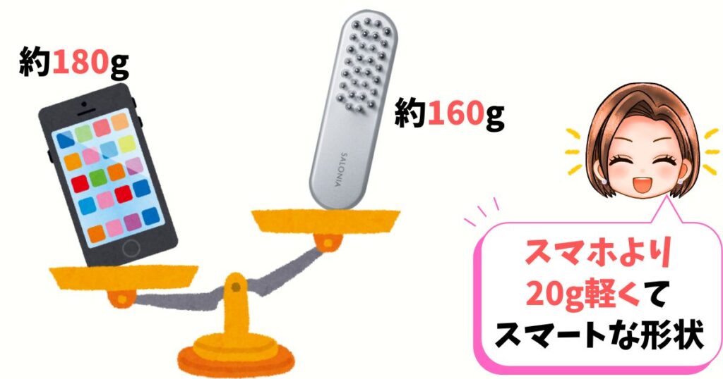 サロニア電気ブラシは重さは約160gで、スマホよりも軽い重量感