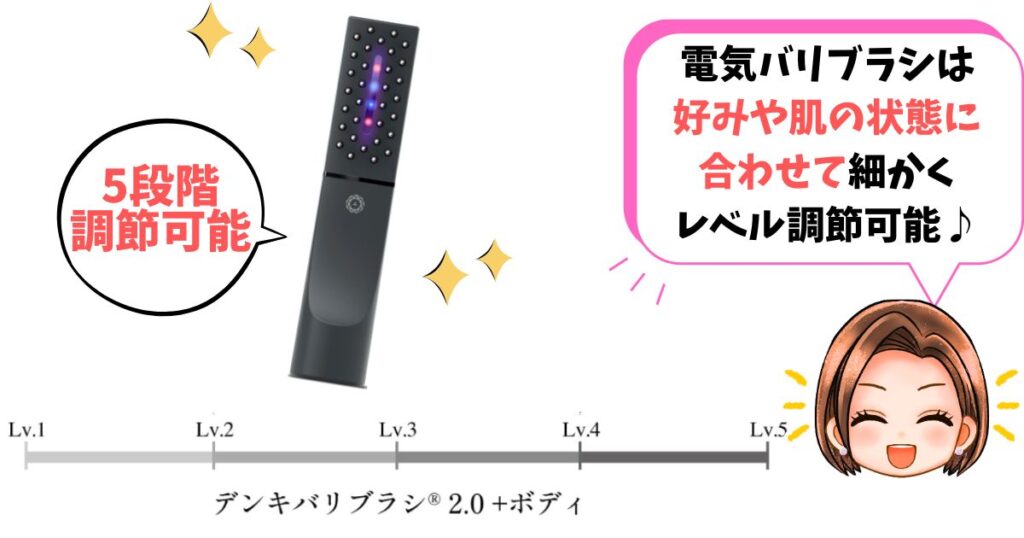 電気バリブラシは5段階で調節可能