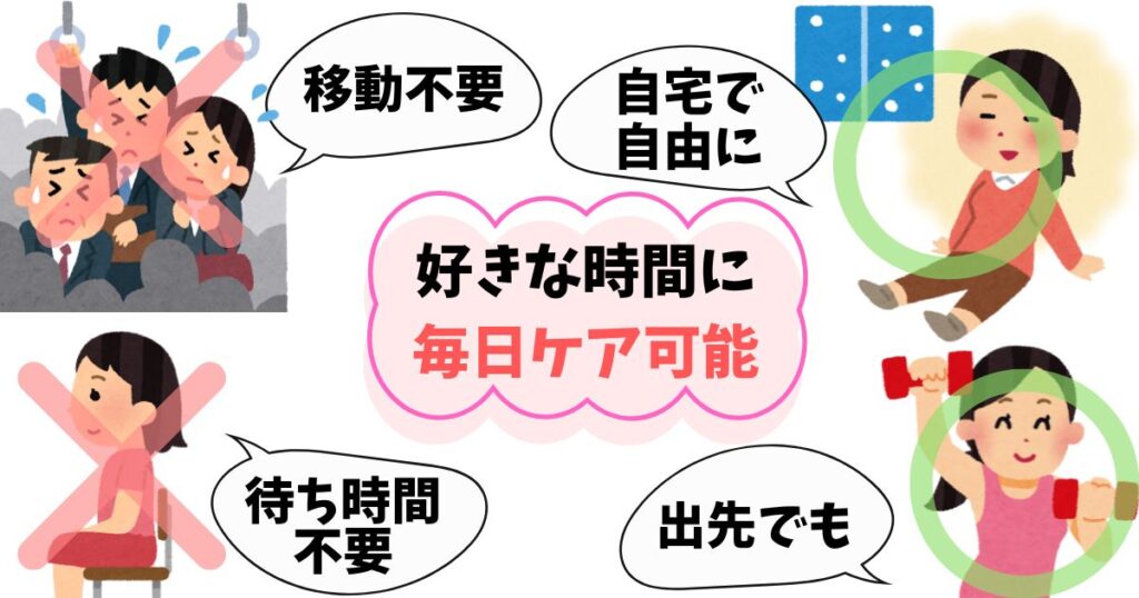 電気バリブラシは自宅やジム、旅先でも使用でき、サロンに行く手間や待ち時間も不要