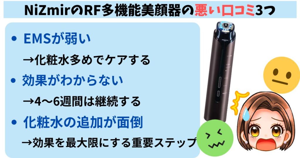 NiZmirのRF多機能美顔器の悪い口コミ3つ